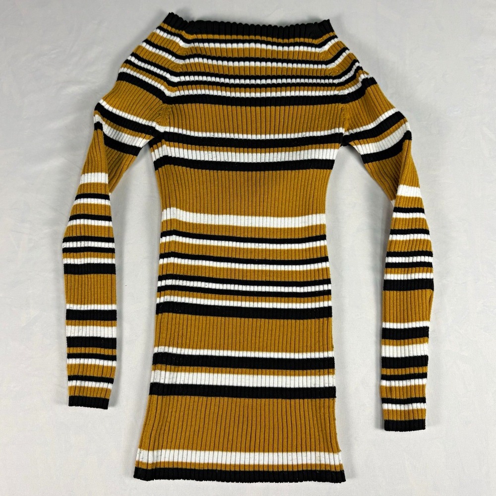 LA Knit Collection Striped Ribbed Sweater Womens 1X Mustard Black White